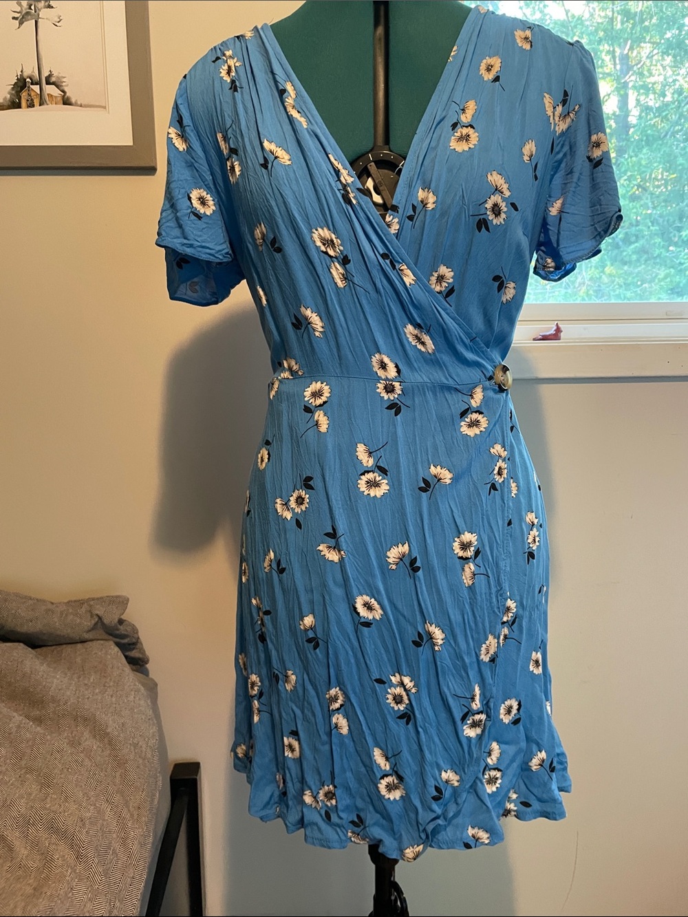 Primark Blue Floral Wrap-Front Midi Dress